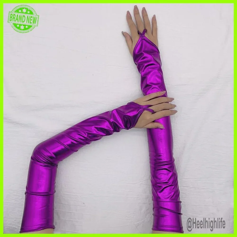 Patent Leather Elbow Length Fingerless Gloves One Size Elegant Party